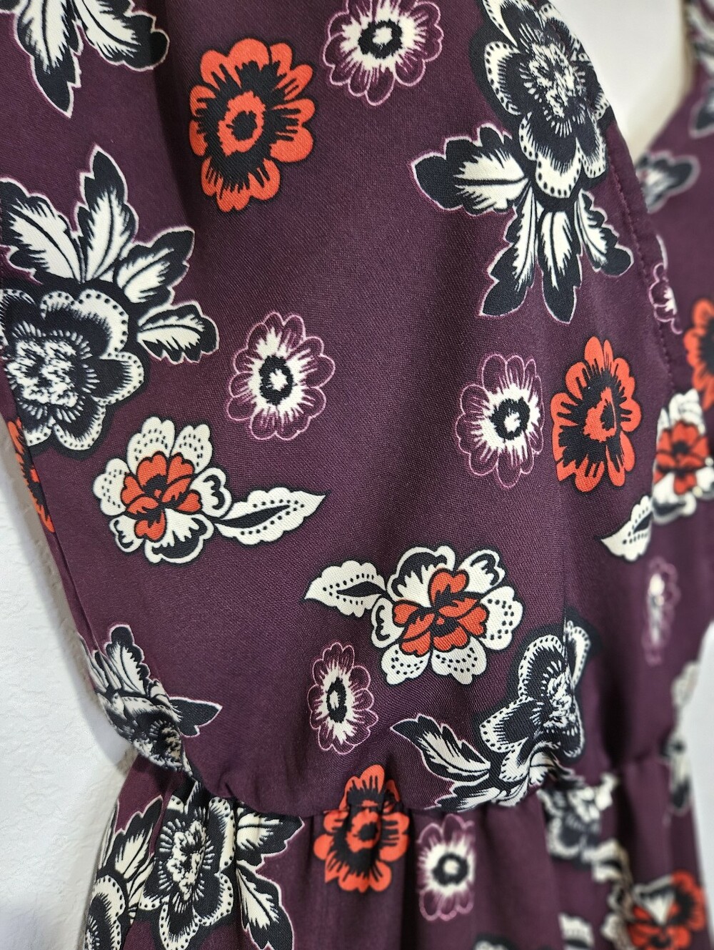 EUC BE COOL Floral Purple Sleeveless Romper with Orange & Cream Blooms S